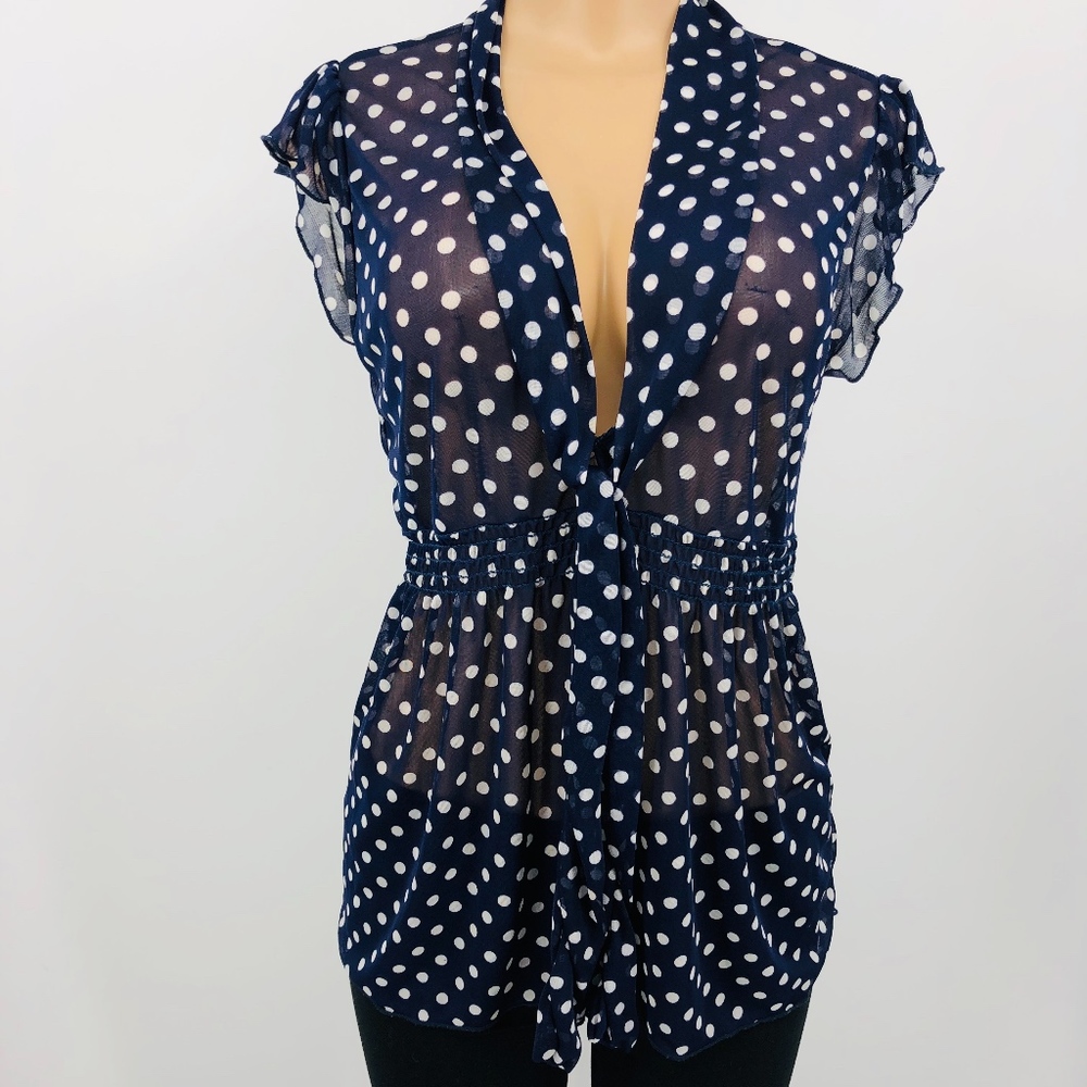 4 for $25 SALE!!!! Sheer Polka Dot V-neck Blouse - Picture 5 of 6
